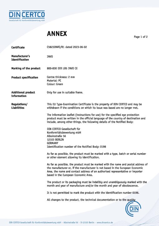 Pi1 CE Annex (Page 1 of 2)